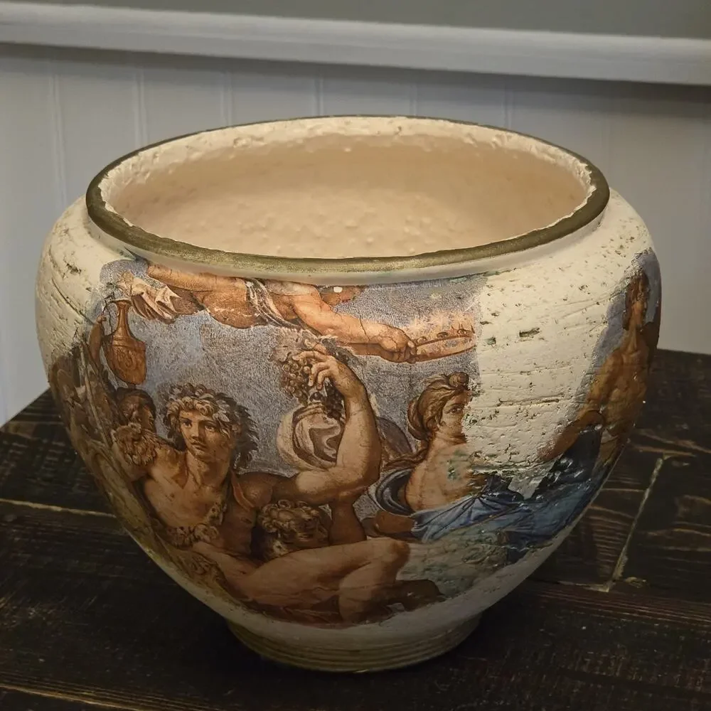 Vase Jardiniere Mythical Bacchus God Of Wine Ceramic Planter Vessel Mid Century